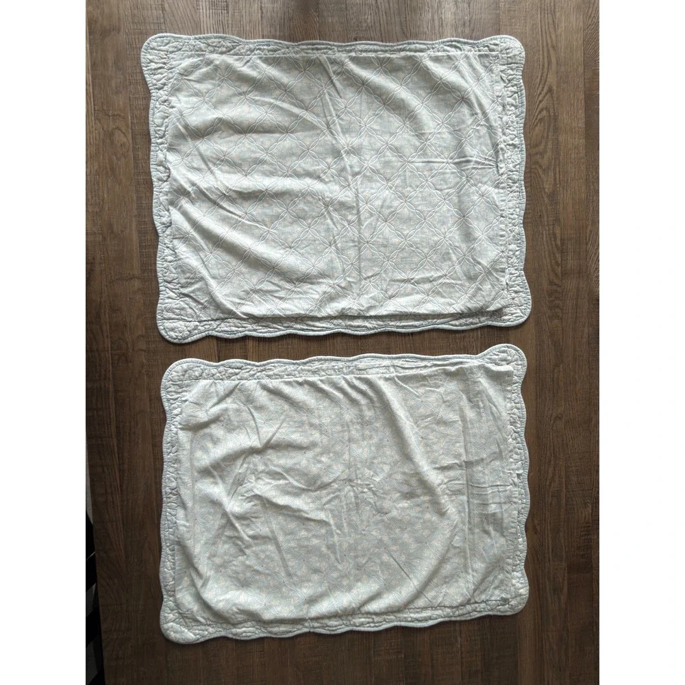 Home Classics Set of 2 Quilted Pillow Shams Floral Blue Green Cotton Standard